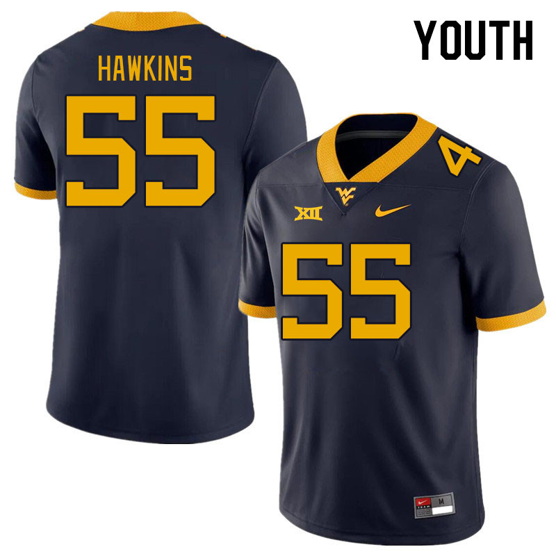 Youth #55 Davoan Hawkins West Virginia Mountaineers College Football Jerseys Stitched Sale-Navy - Click Image to Close